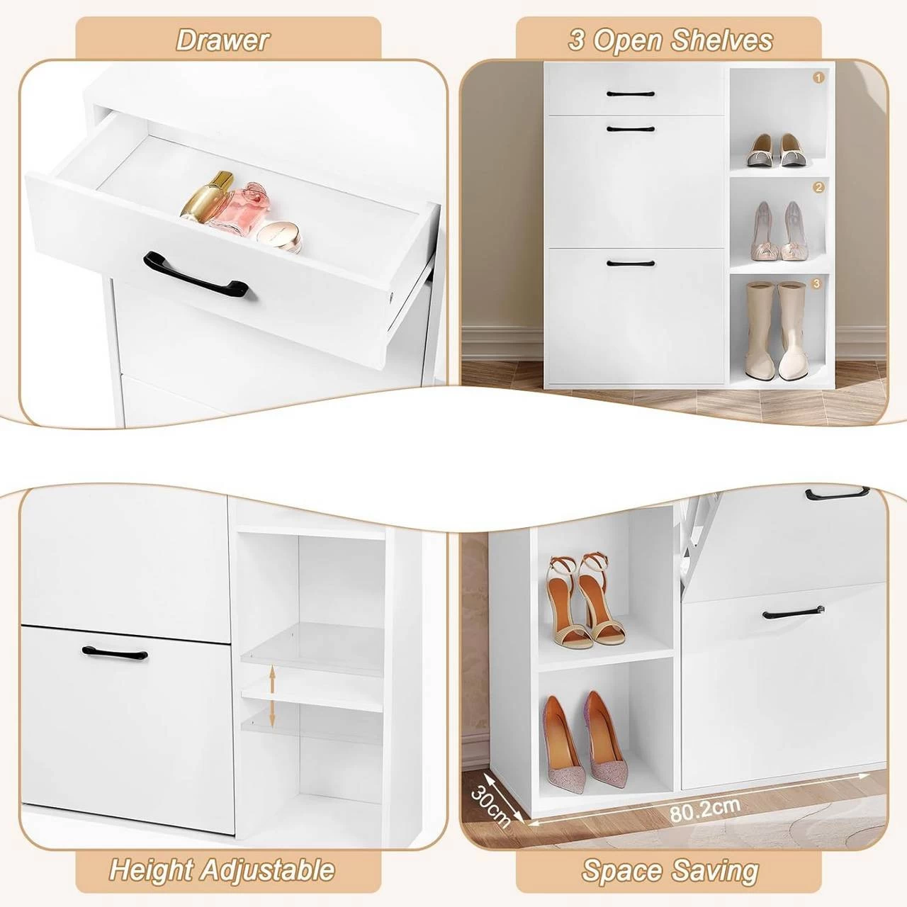 WOLTU Schuhkipper, Schuhschrank Mit 2 Klappfächern, Platzsparend, Aus Holzwerkstoff, Weiß 8 WOLTU Schuhkipper, Schuhschrank Mit 2 Klappfächern, Platzsparend, Aus Holzwerkstoff, Weiß – Bild 8