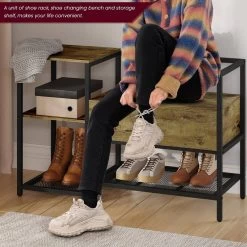 WOLTU Schuhregal Mit Sitzfläche, Schuhschrank Aus Metall MDF, Schwarz Vintagebraun 13 WOLTU Schuhregal Mit Sitzfläche, Schuhschrank Aus Metall MDF, Schwarz Vintagebraun -Möbel Store Schuhregal Schuhschrank aus Metall MDF W0ITT2063 Schwarz Vintagebraun5 1280x1280
