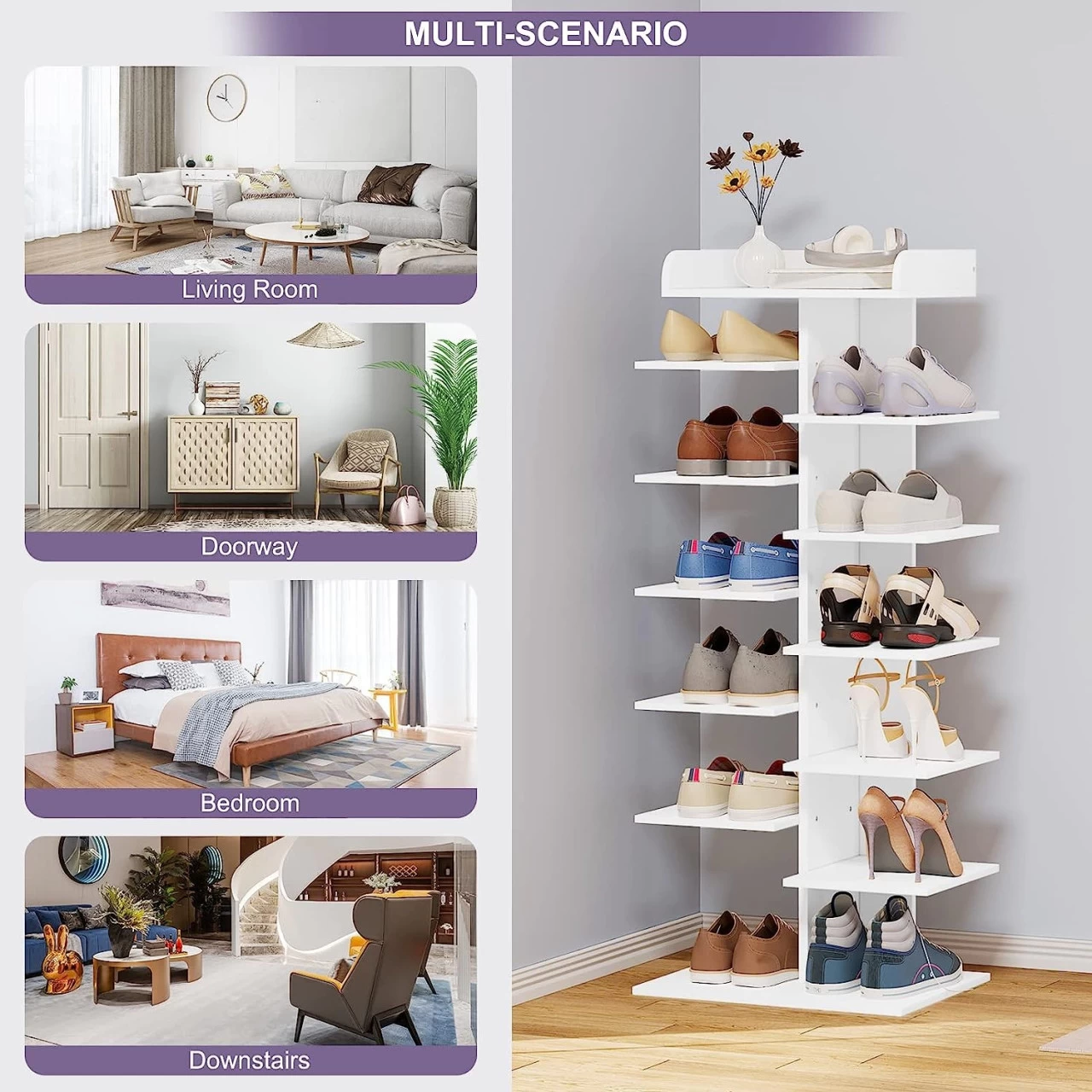 Schuhregal Mit 12 Ebenen, Weißer Schuhschrank Für Flur, Aus Holzwerkstoff 4 Schuhregal Mit 12 Ebenen, Weißer Schuhschrank Für Flur, Aus Holzwerkstoff – Bild 4