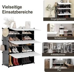Schuhregal Mit 6 Fächern, Schuhaufbewahrung Für 24 Paar Schuhe, Weiß Schwarz -Möbel Store Schuhregal mit 6 F chern Schuhaufbewahrung f r 24 Paar Schuhe W0ITT2006 Weiss Schwarz8 1280x1280