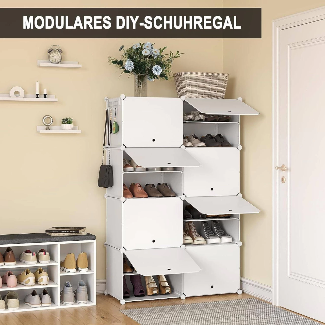 Schuhregal Mit 8 Fächern, Schuhaufbewahrung Für 32 Paar Schuhe, Weiß 2 Schuhregal Mit 8 Fächern, Schuhaufbewahrung Für 32 Paar Schuhe, Weiß – Bild 2