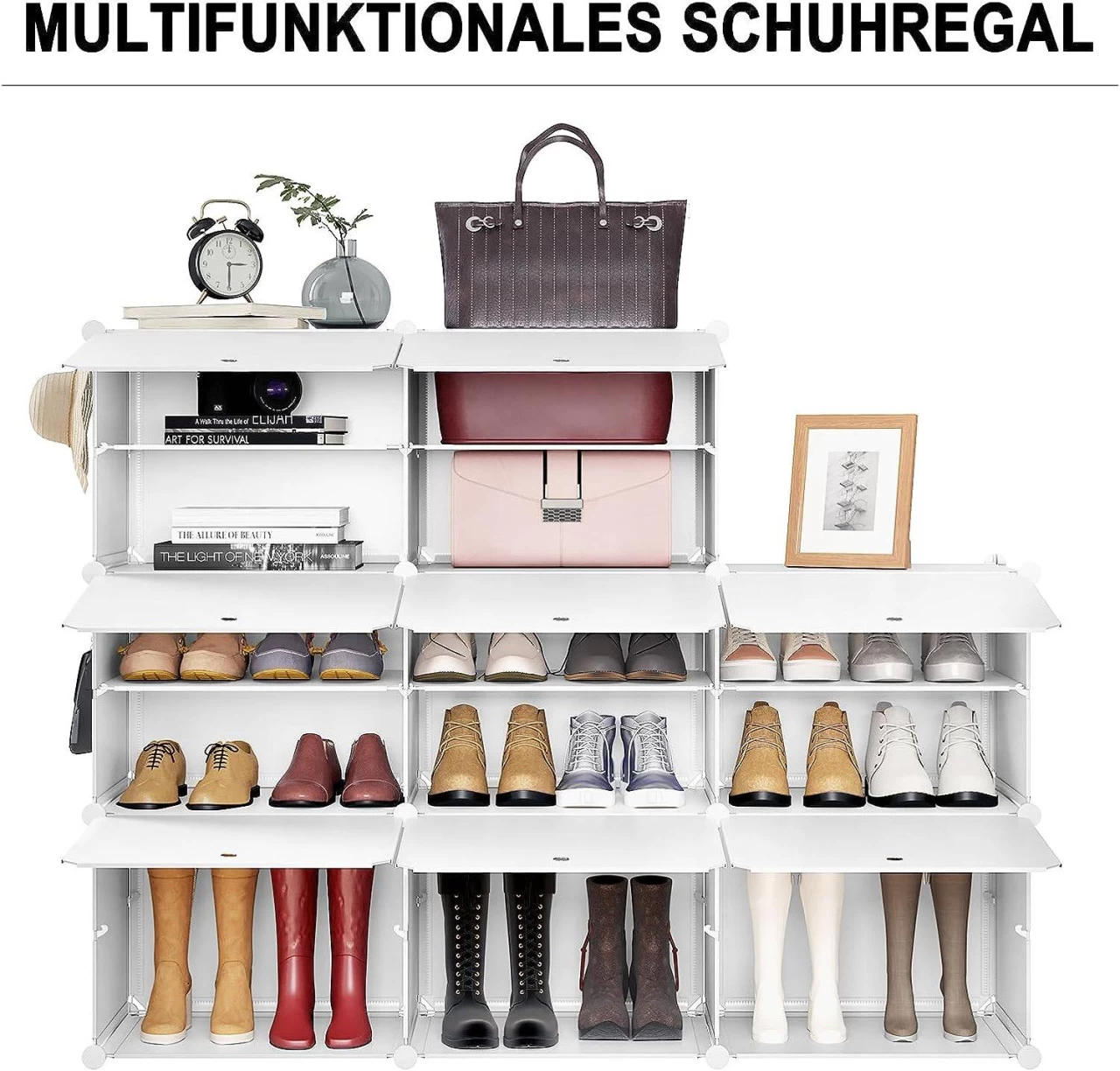 Schuhregal Mit 8 Fächern, Schuhaufbewahrung Für 32 Paar Schuhe, Weiß 5 Schuhregal Mit 8 Fächern, Schuhaufbewahrung Für 32 Paar Schuhe, Weiß – Bild 5