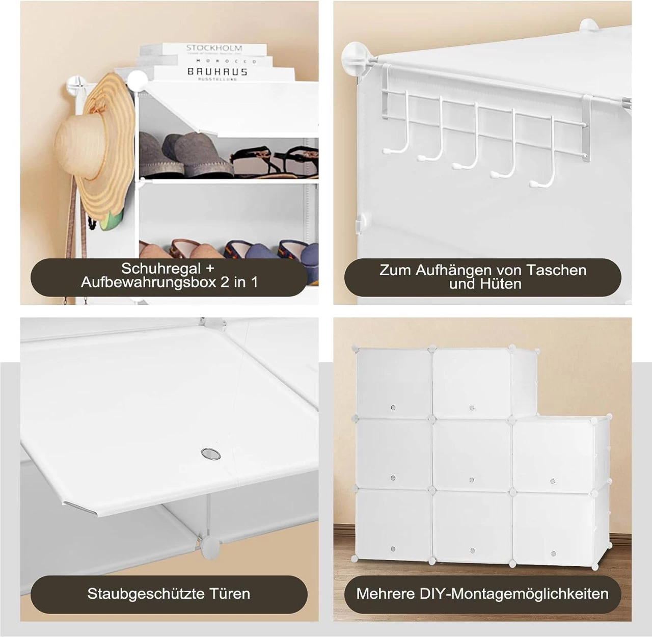 Schuhregal Mit 8 Fächern, Schuhaufbewahrung Für 32 Paar Schuhe, Weiß 7 Schuhregal Mit 8 Fächern, Schuhaufbewahrung Für 32 Paar Schuhe, Weiß – Bild 7