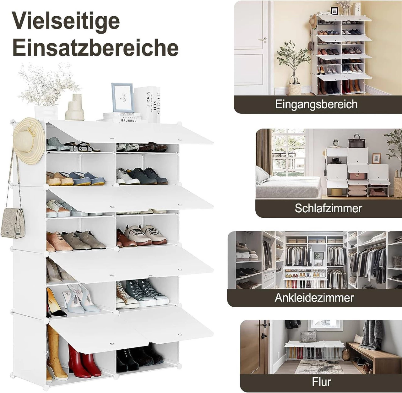 Schuhregal Mit 8 Fächern, Schuhaufbewahrung Für 32 Paar Schuhe, Weiß 8 Schuhregal Mit 8 Fächern, Schuhaufbewahrung Für 32 Paar Schuhe, Weiß – Bild 8