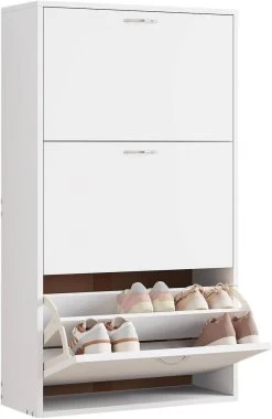 Schuhschrank Schmal Hoch, Schuhkommode Mit 3 Klappen, Aus MDF, Weiß