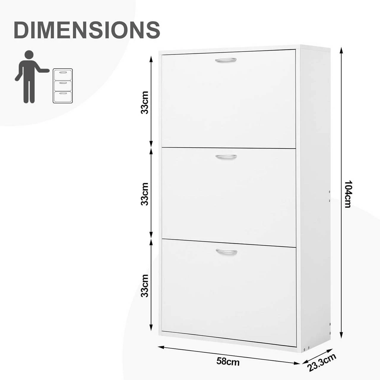 Schuhschrank Schmal Hoch, Schuhkommode Mit 3 Klappen, Aus MDF, Weiß 3 Schuhschrank Schmal Hoch, Schuhkommode Mit 3 Klappen, Aus MDF, Weiß – Bild 3