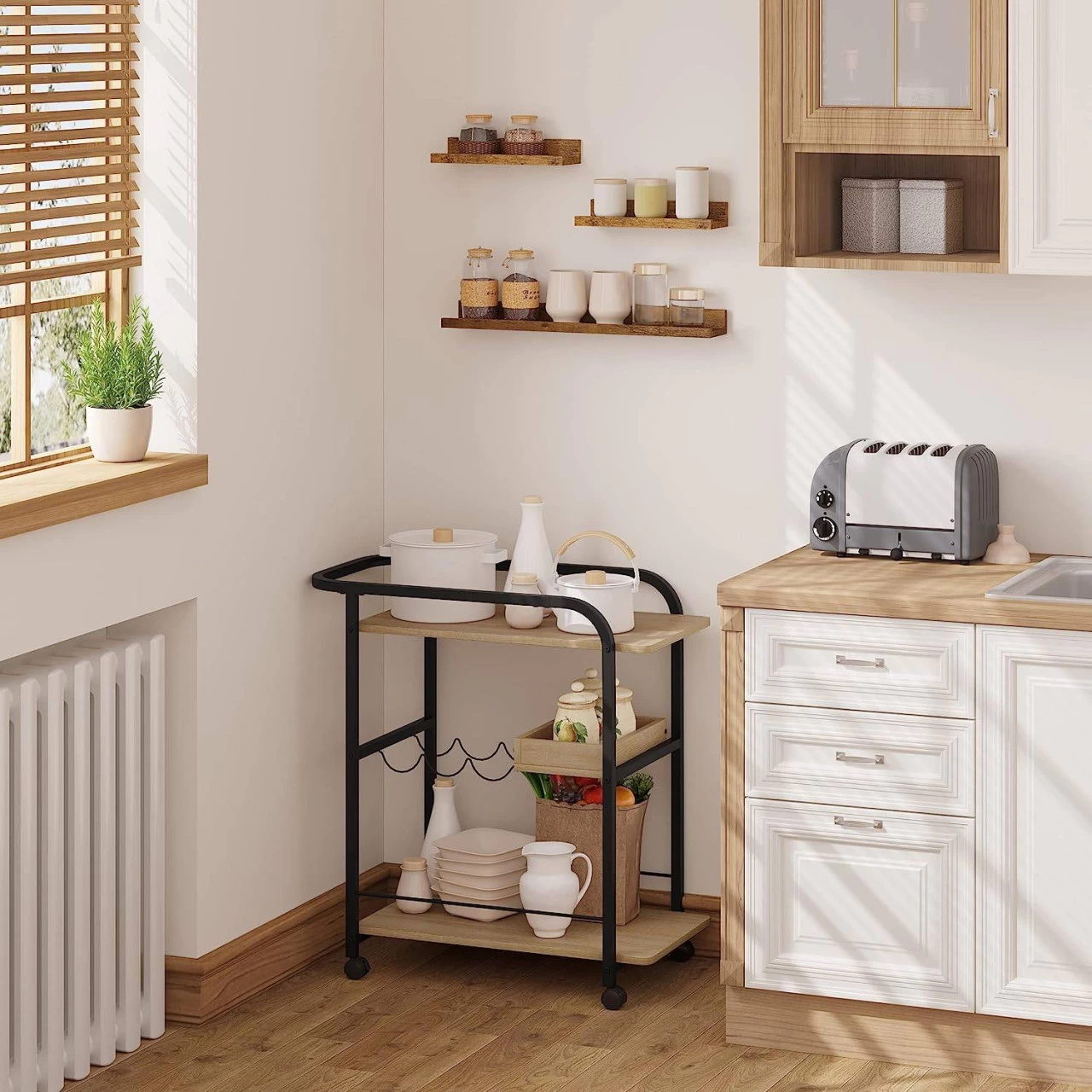 Servierwagen, Küchenwagen Auf Rollen, Mit 3 Ablagen 2 Bremsen 4 Servierwagen, Küchenwagen Auf Rollen, Mit 3 Ablagen 2 Bremsen – Bild 4