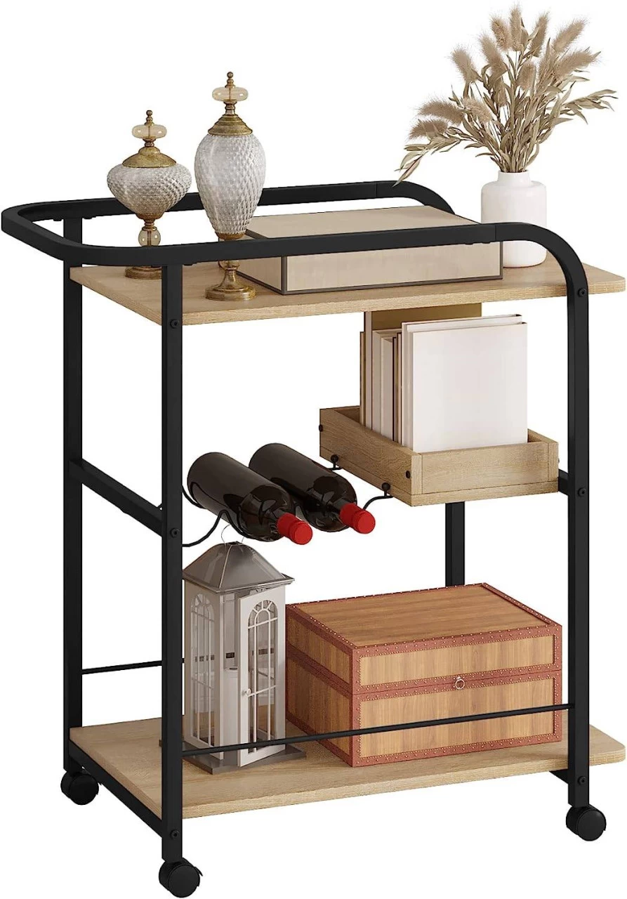 Servierwagen, Küchenwagen Auf Rollen, Mit 3 Ablagen 2 Bremsen 5 Servierwagen, Küchenwagen Auf Rollen, Mit 3 Ablagen 2 Bremsen – Bild 5