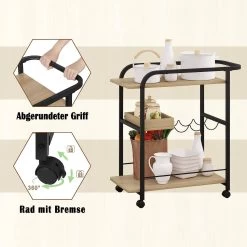 Servierwagen, Küchenwagen Auf Rollen, Mit 3 Ablagen 2 Bremsen 14 Servierwagen, Küchenwagen Auf Rollen, Mit 3 Ablagen 2 Bremsen -Möbel Store Servierwagen K chenwagen auf Rollen mit 3 Ablagen 2 Bremsen RW049she Helle Eiche Schwarz7 1280x1280