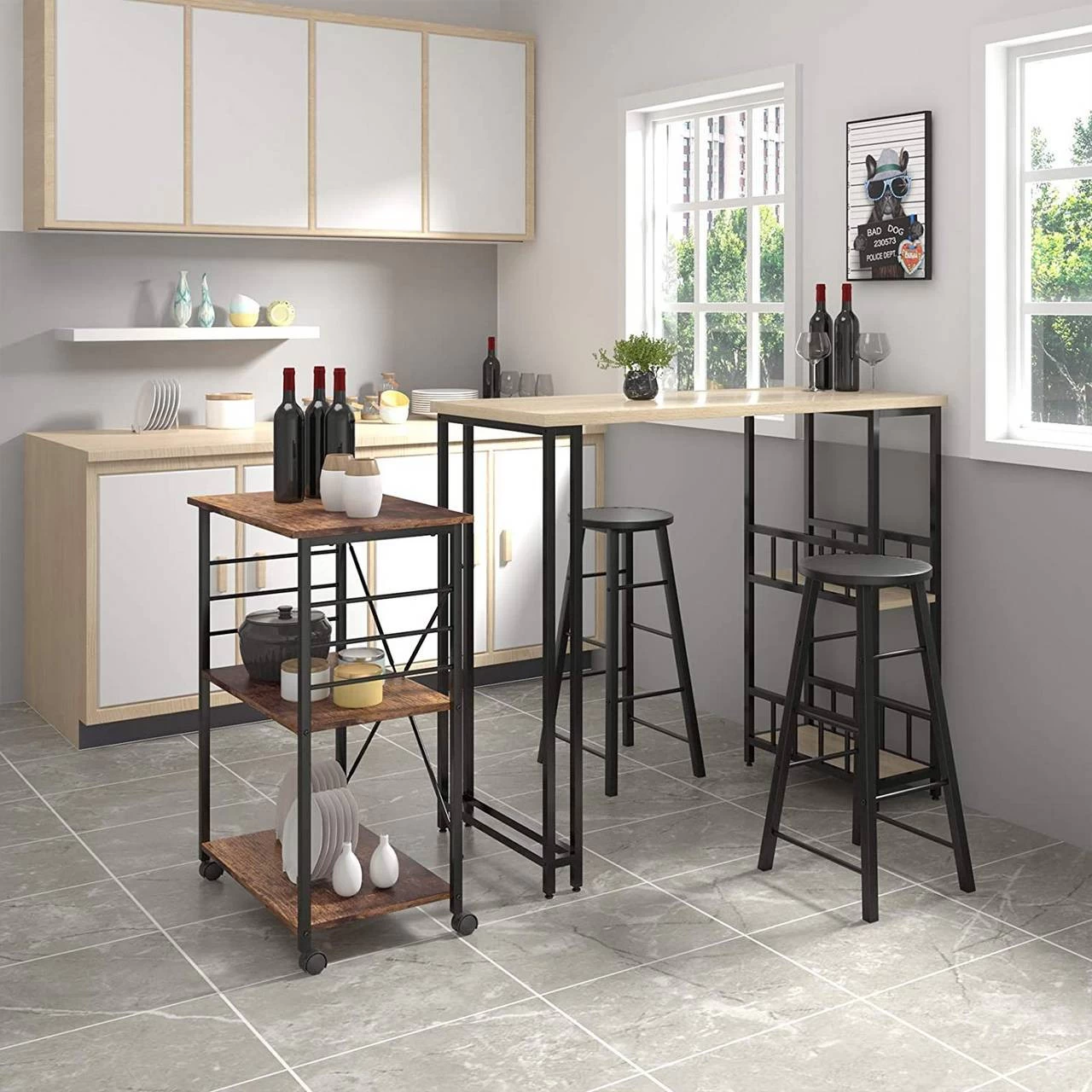 Küchenwagen Aus Metall Mit Weinregal Retro, 60x40x86cm 2 Küchenwagen Aus Metall Mit Weinregal Retro, 60x40x86cm – Bild 2