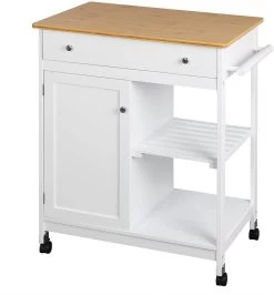 Servierwagen Küchenwagen Küchentrolley Aus Bambus Weiß 75x89x44 Cm