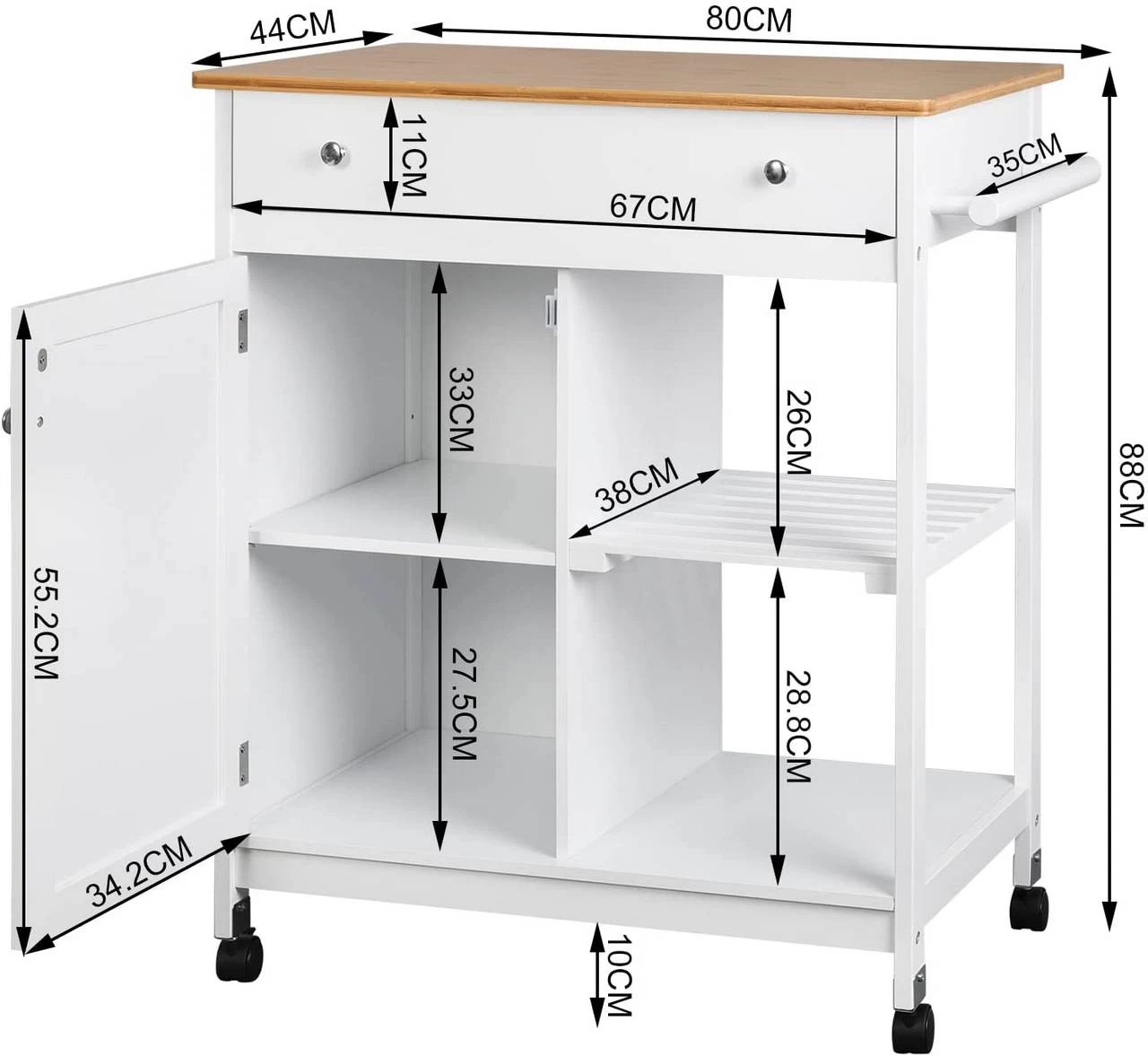 Servierwagen Küchenwagen Küchentrolley Aus Bambus Weiß 75x89x44 Cm 3 Servierwagen Küchenwagen Küchentrolley Aus Bambus Weiß 75x89x44 Cm – Bild 3