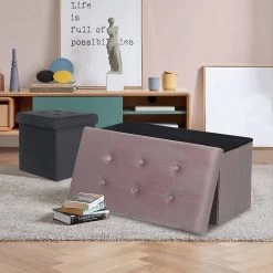 Sitzbank Faltbar Mit Stauraum, Aufbewahrungsbox Fußablage, Sitzfläche Aus Samt -Möbel Store Sitzhocker Aufbewahrungsbox Gepolsterte Sitzflaeche Samt rosa3 1280x1280