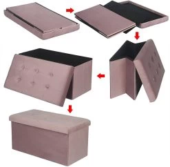 Sitzbank Faltbar Mit Stauraum, Aufbewahrungsbox Fußablage, Sitzfläche Aus Samt -Möbel Store Sitzhocker Aufbewahrungsbox Gepolsterte Sitzflaeche Samt rosa7 1280x1280
