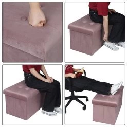 Sitzbank Faltbar Mit Stauraum, Aufbewahrungsbox Fußablage, Sitzfläche Aus Samt -Möbel Store Sitzhocker Aufbewahrungsbox Gepolsterte Sitzflaeche Samt rosa8 1280x1280