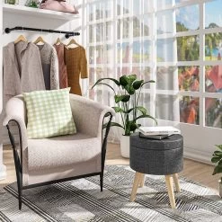 Sitzhocker Mit Stauraum Fußhocker, Deckel Abnehmbar, Aus Leinen, Massivholz -Möbel Store Sitzhocker Fusshocker mit Stauraum SH08dgr 1 dunkelgrau3 1280x1280