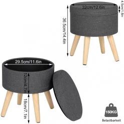 Sitzhocker Mit Stauraum Fußhocker, Deckel Abnehmbar, Aus Leinen, Massivholz -Möbel Store Sitzhocker Fusshocker mit Stauraum SH08dgr 1 dunkelgrau4 1280x1280