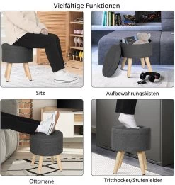 Sitzhocker Mit Stauraum Fußhocker, Deckel Abnehmbar, Aus Leinen, Massivholz -Möbel Store Sitzhocker Fusshocker mit Stauraum SH08dgr 1 dunkelgrau7 1280x1280