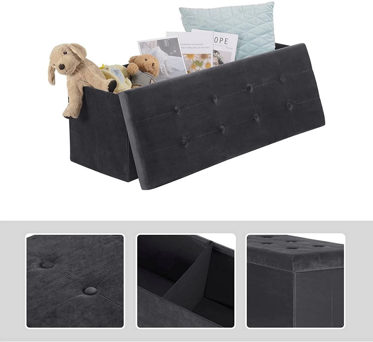 WOLTU Sitzhocker Sitzbank Mit Stauraum, Faltbar Deckel Abnehmbar, Aus Samt 4 WOLTU Sitzhocker Sitzbank Mit Stauraum, Faltbar Deckel Abnehmbar, Aus Samt – Bild 4