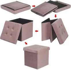 Sitzhocker SH69 Mit Stauraum Aus Samt, 37,5x37,5x38CM(LxBxH) -Möbel Store Sitzhocker Sitzwuerfel Aufbewahrungsbox Samt Martin rosa6 1280x1280