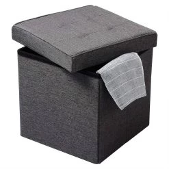 Sitzhocker Mit Stauraum Sitzfläche Aus Leinen, 37,5x37,5x38CM(LxBxH) 11 Sitzhocker Mit Stauraum Sitzfläche Aus Leinen, 37,5x37,5x38CM(LxBxH) -Möbel Store Sitzhocker mit Stauraum aus Leinen Modell Martin Grau2 1280x1280