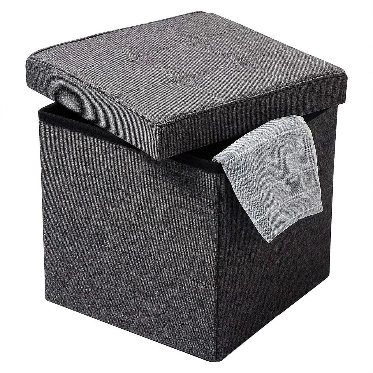 Sitzhocker Mit Stauraum Sitzfläche Aus Leinen, 37,5x37,5x38CM(LxBxH) 6 Sitzhocker Mit Stauraum Sitzfläche Aus Leinen, 37,5x37,5x38CM(LxBxH) – Bild 6