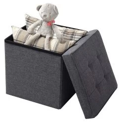 Sitzhocker Mit Stauraum Sitzfläche Aus Leinen, 37,5x37,5x38CM(LxBxH) 10 Sitzhocker Mit Stauraum Sitzfläche Aus Leinen, 37,5x37,5x38CM(LxBxH) -Möbel Store Sitzhocker mit Stauraum aus Leinen Modell Martin Grau4 1280x1280