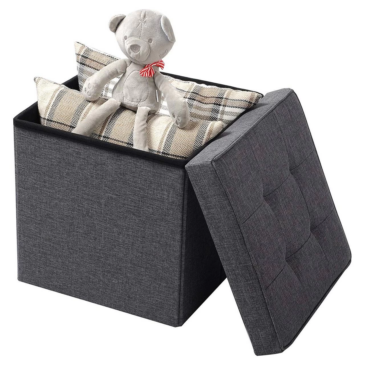 Sitzhocker Mit Stauraum Sitzfläche Aus Leinen, 37,5x37,5x38CM(LxBxH) 5 Sitzhocker Mit Stauraum Sitzfläche Aus Leinen, 37,5x37,5x38CM(LxBxH) – Bild 5