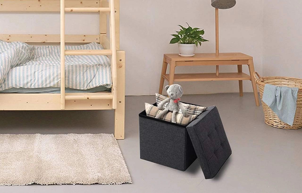 Sitzhocker Mit Stauraum Sitzfläche Aus Leinen, 37,5x37,5x38CM(LxBxH) 3 Sitzhocker Mit Stauraum Sitzfläche Aus Leinen, 37,5x37,5x38CM(LxBxH) – Bild 3