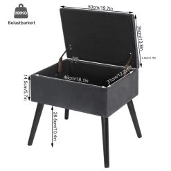 Sitzbank Samt Hocker Mit Stauraum, Fußbank Polsterbank Aus Samt Holzbeine 13 Sitzbank Samt Hocker Mit Stauraum, Fußbank Polsterbank Aus Samt Holzbeine -Möbel Store Sitztruhe aus Samt mit Stauraum SH52dgr dunkelgrau4 1280x1280