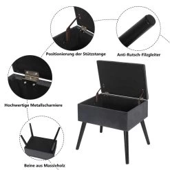 Sitzbank Samt Hocker Mit Stauraum, Fußbank Polsterbank Aus Samt Holzbeine 14 Sitzbank Samt Hocker Mit Stauraum, Fußbank Polsterbank Aus Samt Holzbeine -Möbel Store Sitztruhe aus Samt mit Stauraum SH52dgr dunkelgrau5 1280x1280