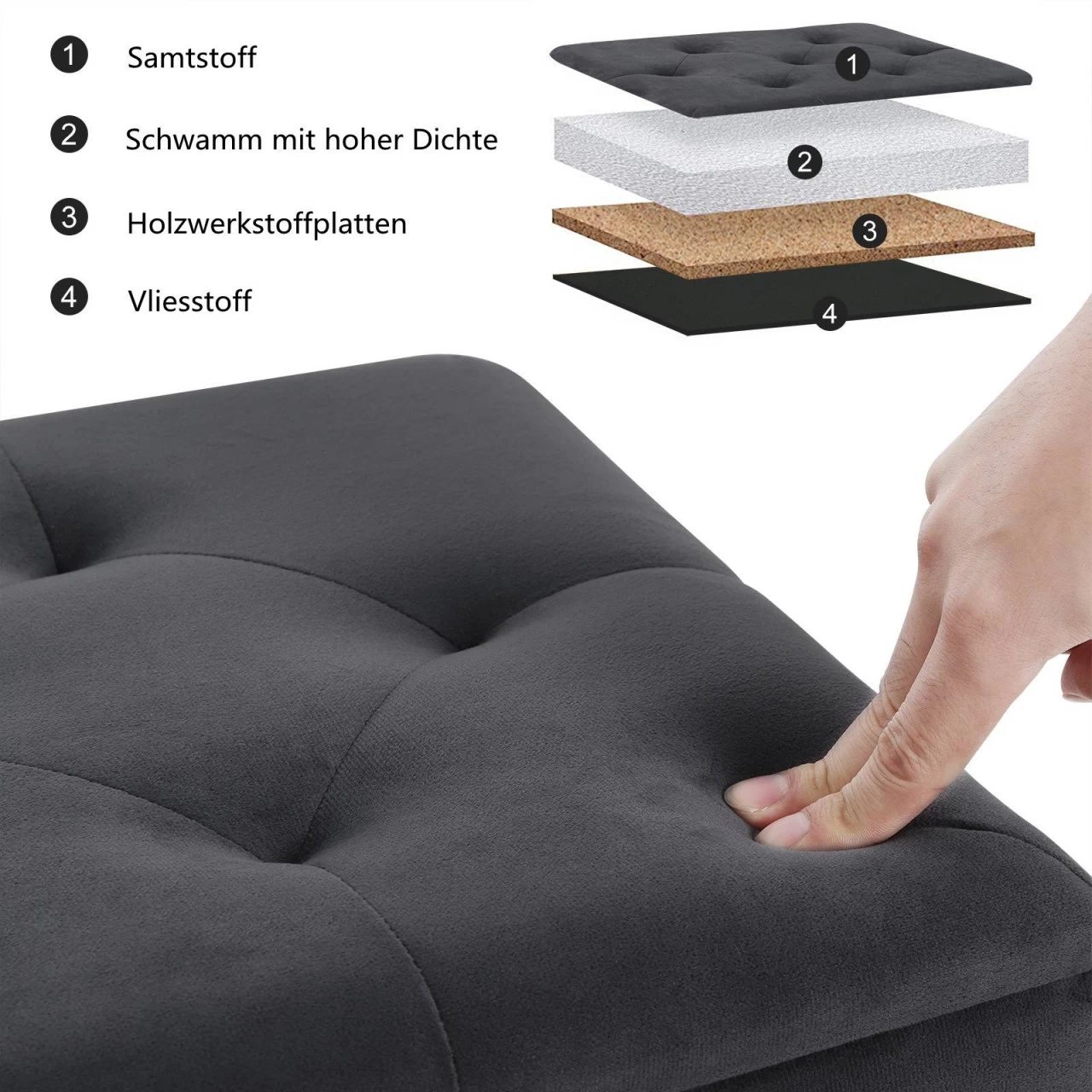 Sitzbank Samt Hocker Mit Stauraum, Fußbank Polsterbank Aus Samt Holzbeine 6 Sitzbank Samt Hocker Mit Stauraum, Fußbank Polsterbank Aus Samt Holzbeine – Bild 6