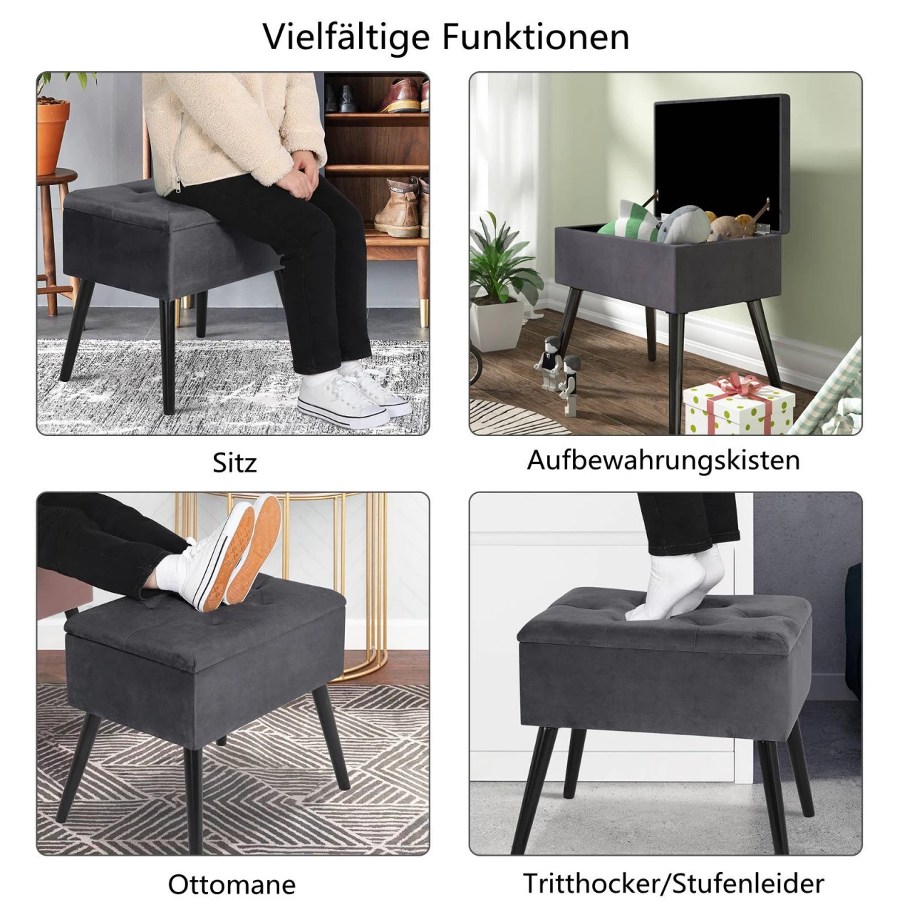Sitzbank Samt Hocker Mit Stauraum, Fußbank Polsterbank Aus Samt Holzbeine 7 Sitzbank Samt Hocker Mit Stauraum, Fußbank Polsterbank Aus Samt Holzbeine – Bild 7