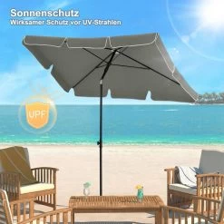 WOLTU Sonnenschirm, Strandschirm, 45° Knickbar, UV-beständig, Wasserdicht 200x120 Cm -Möbel Store Sonnenschirm Strandschirm knickbar UV bestaendig wasserdicht W0UETT0235 Dunkelgrau4 1280x1280