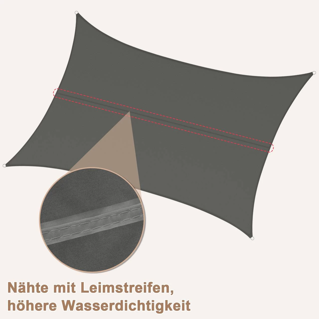 WOLTU Sonnensegel, Sonnenschutz, Aus PES, 200 G/m² Polyester, 95% UV Schutz, Dunkelgrau 5 WOLTU Sonnensegel, Sonnenschutz, Aus PES, 200 G/m² Polyester, 95% UV Schutz, Dunkelgrau – Bild 5