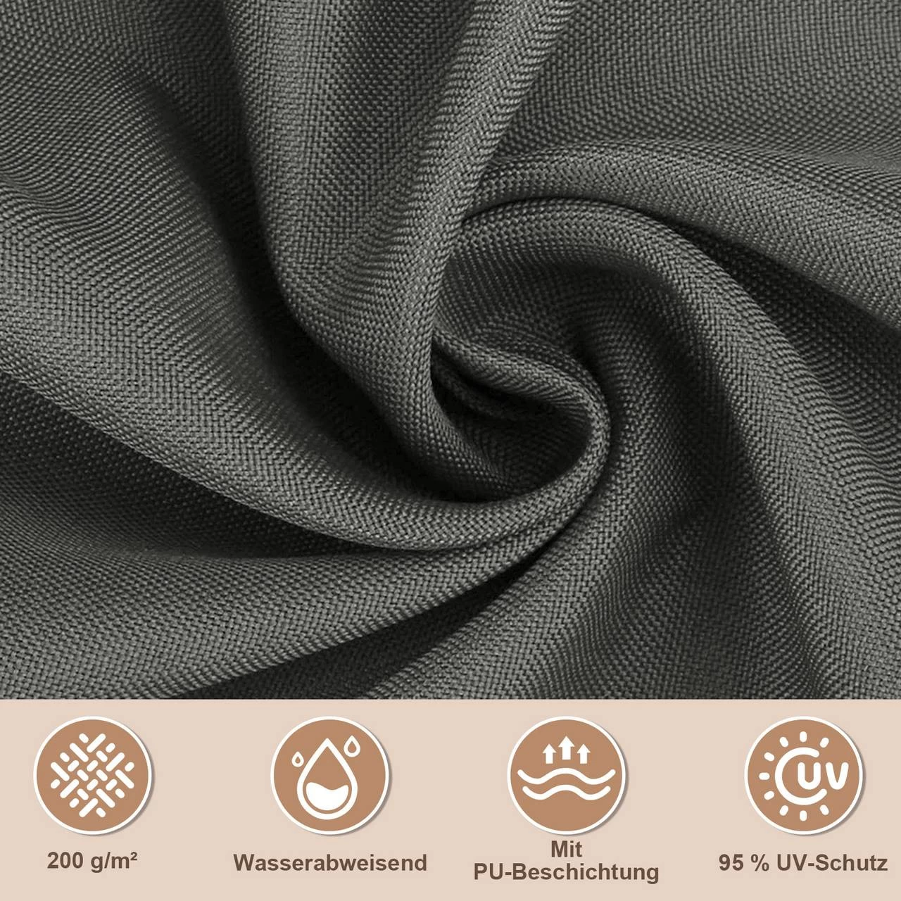 WOLTU Sonnensegel, Sonnenschutz, Aus PES, 200 G/m² Polyester, 95% UV Schutz, Dunkelgrau 6 WOLTU Sonnensegel, Sonnenschutz, Aus PES, 200 G/m² Polyester, 95% UV Schutz, Dunkelgrau – Bild 6