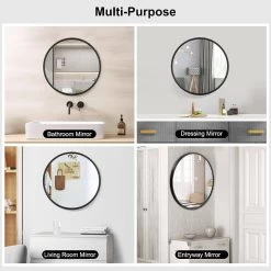 Spiegel Rund, Wandspiegel Hängespiegel, Aus Glas Metall MDF Haken -Möbel Store Spiegel rund Wandspiegel H ngespiegel aus Glas Metall MDF Haken W0ETT0043 schwarz6 1280x1280