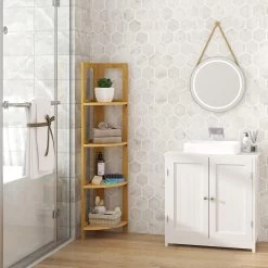 Standregal Badregal Küchenregal Eckregal Bambus 4 Ablagen, Natur -Möbel Store Standregal Badregal K chenregal Eckregal Bambus 4 Ablagen RG9254br Natur5 1280x1280