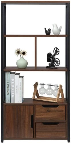 Standregal Bücherregal Mit Schrank 58x24x120cm -Möbel Store Standregal Buecherregal mit Schrank Metall dunkelbuche5 1280x1280