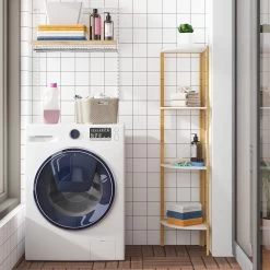 Standregal Eckregal Badregal Küchenregal Hochregal 4 Ablage Bambus MDF Weiß -Möbel Store Standregal Eckregal Badregal K chenregal Hochregal 4 Ablage Bambus MDF RGB9357ws2 Weiss5 1280x1280