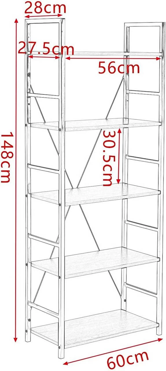 Standregal Haushaltsregal Bücherregal Lagerregal 5 Ablagen Holz Stahl 3 Standregal Haushaltsregal Bücherregal Lagerregal 5 Ablagen Holz Stahl – Bild 3