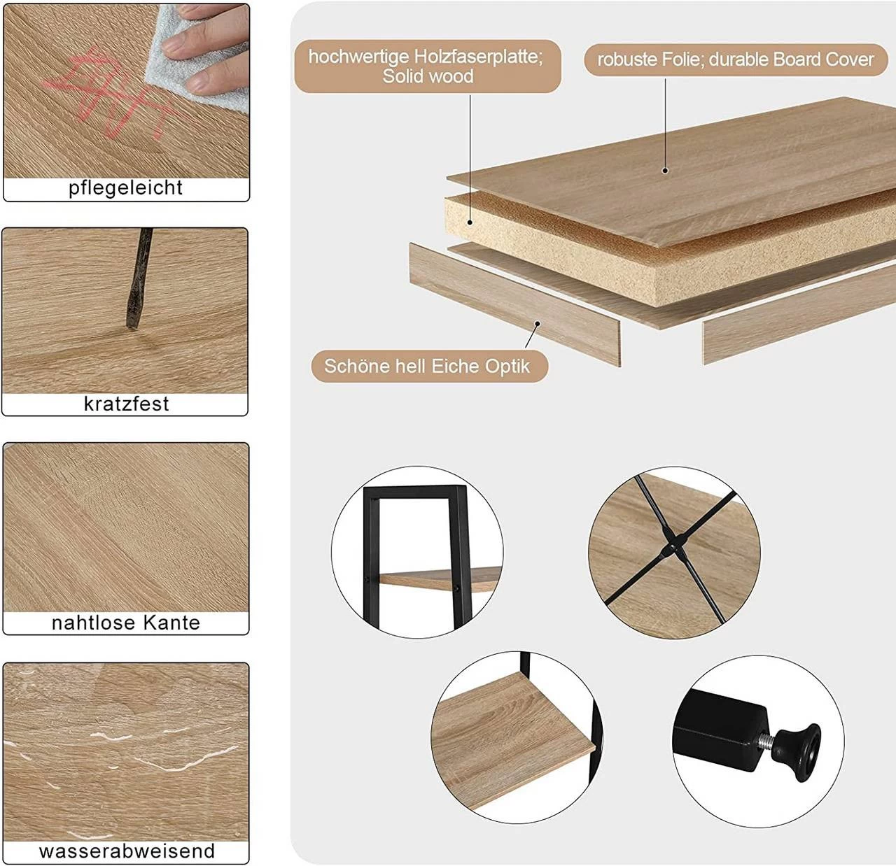 Standregal Haushaltsregal Bücherregal Lagerregal 5 Ablagen Holz Stahl 4 Standregal Haushaltsregal Bücherregal Lagerregal 5 Ablagen Holz Stahl – Bild 4