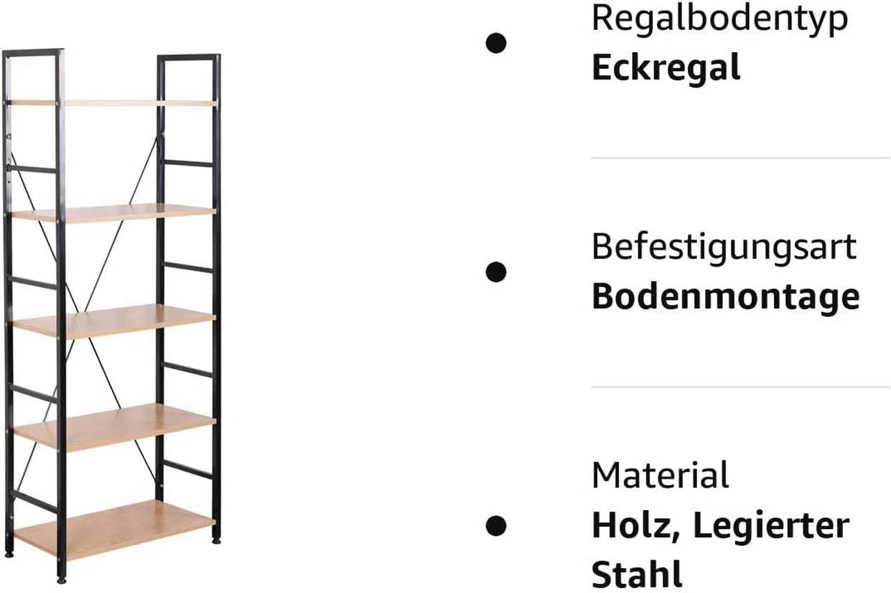 Standregal Haushaltsregal Bücherregal Lagerregal 5 Ablagen Holz Stahl 9 Standregal Haushaltsregal Bücherregal Lagerregal 5 Ablagen Holz Stahl – Bild 9