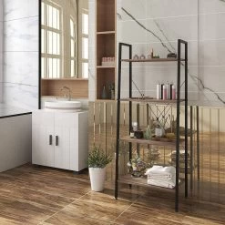 Standregal Haushaltsregal Mit 4 Ablagen Holz Stahl -Möbel Store Standregal Haushaltsregal mit 4 Ablagen Holz Stahl RGB9283dc Dunkelbuche4 1280x1280