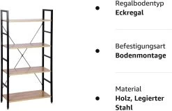 Standregal Bücherregal Metallregal 4 Ablage Holz Metall ‎Schwarz+hell Eiche -Möbel Store Standregal Metallregal 4 Ablage RGB9346hei RGB9346hei 8 1280x1280
