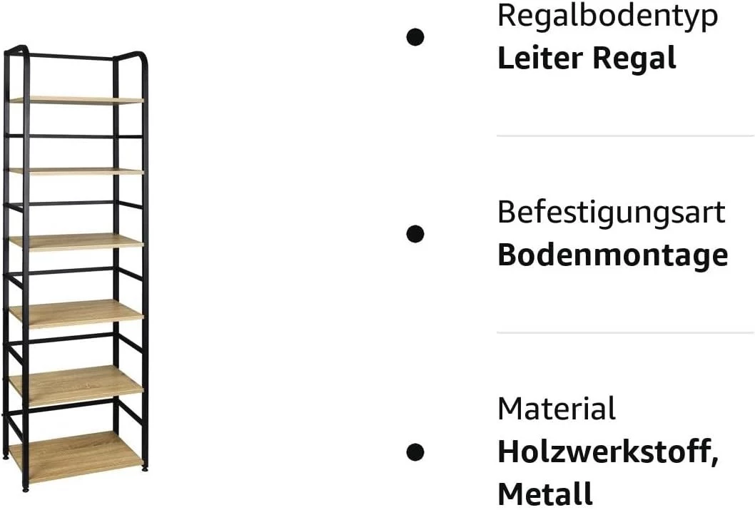 Standregal Metallregal Eckregal Hochregal 6 Ablage, 50x30x176cm, Hell Eiche 9 Standregal Metallregal Eckregal Hochregal 6 Ablage, 50x30x176cm, Hell Eiche – Bild 9