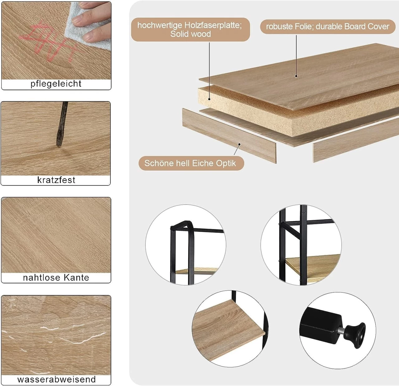 Standregal Metallregal Eckregal Hochregal 6 Ablage, 50x30x176cm, Hell Eiche 5 Standregal Metallregal Eckregal Hochregal 6 Ablage, 50x30x176cm, Hell Eiche – Bild 5