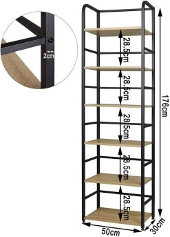 Standregal Metallregal Eckregal Hochregal 6 Ablage, 50x30x176cm, Hell Eiche 12 Standregal Metallregal Eckregal Hochregal 6 Ablage, 50x30x176cm, Hell Eiche -Möbel Store Standregal Metallregal Lagerregal Holz Ablagen eiche hell4 1280x1280