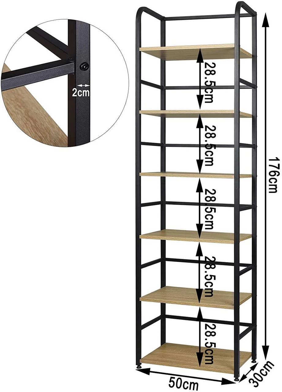 Standregal Metallregal Eckregal Hochregal 6 Ablage, 50x30x176cm, Hell Eiche 4 Standregal Metallregal Eckregal Hochregal 6 Ablage, 50x30x176cm, Hell Eiche – Bild 4