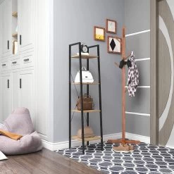 Standregal Aus Metall & Holz Mit 4 Ablagen Schwarz + Helleiche -Möbel Store Standregal aus Metall Holz mit 4 Ablagen RGB9284hei Schwarz Helleiche 4 1280x1280